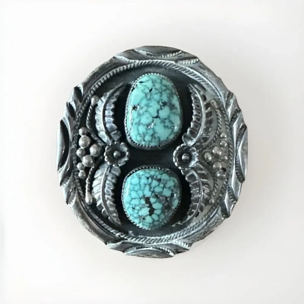 VTG Navajo Sterling Silver Bolo Slide 53g Morenci Blue Turquoise Double Stone